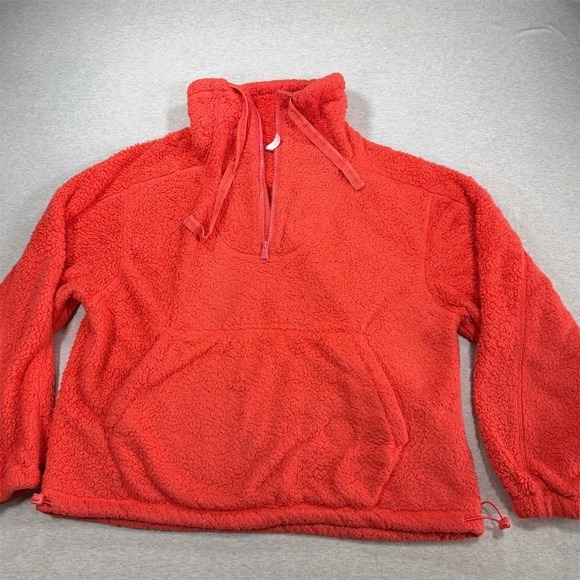 Free People Tops - Free People Pullover Womens M Coral Pink Sherpa Half Zip Fleece